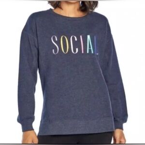 Wildfox SOCIAL Embroidered Crewneck‎ Side Slit Sweatshirt Size M